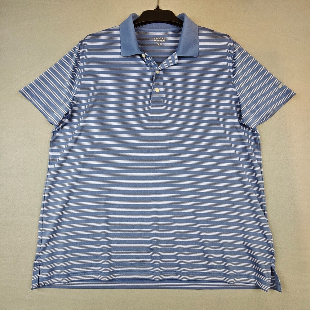 Brooks Brothers Shirt Men's XL Blue Striped Performance Polo Shirt